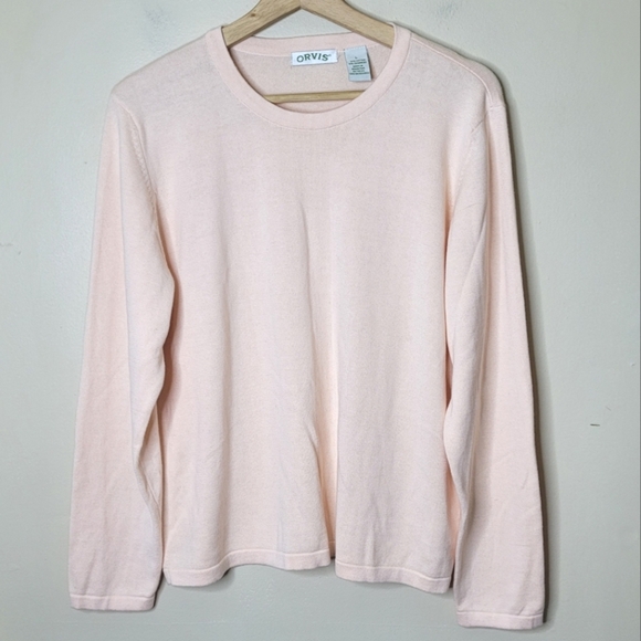 Orvis Womens Cotton Cashmere Pink Sweater Sz L Preppy Casual Knit Pullover - Picture 2 of 5